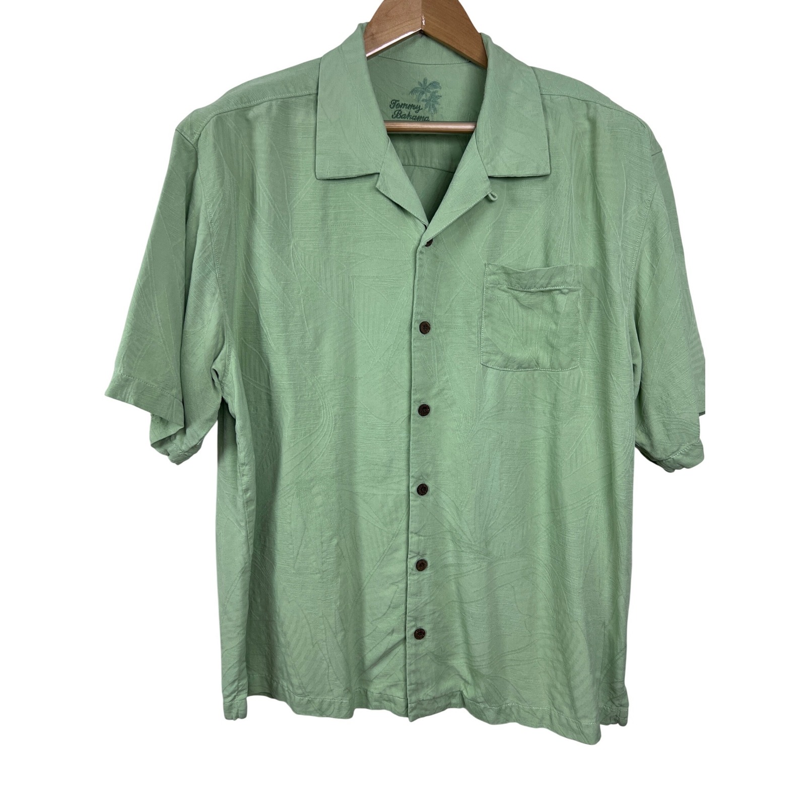 Tommy Bahama Button Up Shirt Mens Xl Green Silk Jacquard Palm Leaf Aloha B19